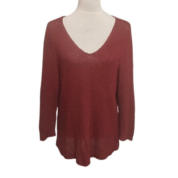 Eileen Fisher Cranberry Red Linen Blend Pullover Tunic Sweater - Picture 1 of 6